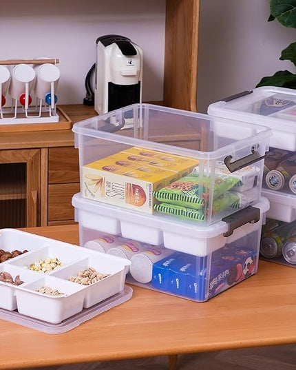Citylife 17 QT Storage Box with Removable Tray Closet Organizers and Storage Clear Storage Container for Organizing, Craft, Tools, Files, Office Supplies, 4 Packs