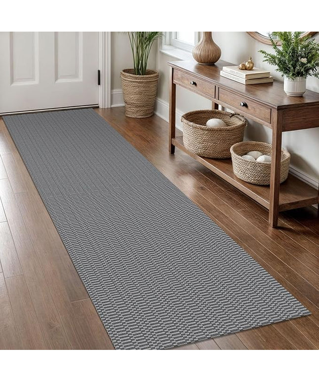 KOZYFLY Washable Runner Rug 2x8 Ft Runners for Hallways Non Slip Kitchen Runner Rugs Braided Cotton Entryway Runner Indoor, Carpet Runners for Hallway Entryway Bedroom, Grey/Charcoal Grey