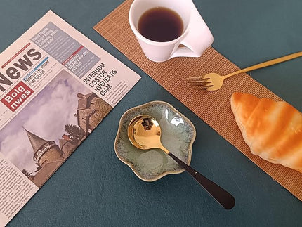 Coffee Spoon Rest for Coffee Bar Accessories, Small Spoon Rest for Coffee Station, Flower Ceramic Tea Spoon Holder for Teaspoon Rest for Tea Spoon, 1 PC (Retro, Mist Green)