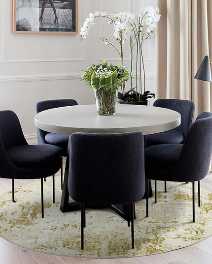 Modern Abstract 6x6 Round Area Rug Non Slip Non Shedding Rug Low Pile Stain Resistant for Bedroom Living Room Office Dining Room,Golden Grey