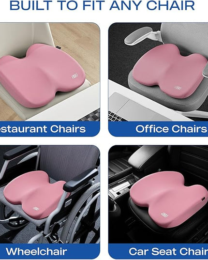 Skechers Seat Cushion, Ergonomic Memory Foam Cushion for Long Sitting Hours on Office & Home Chair, Car Seat Cushion for Sciatica, Coccyx Cushion,Pink