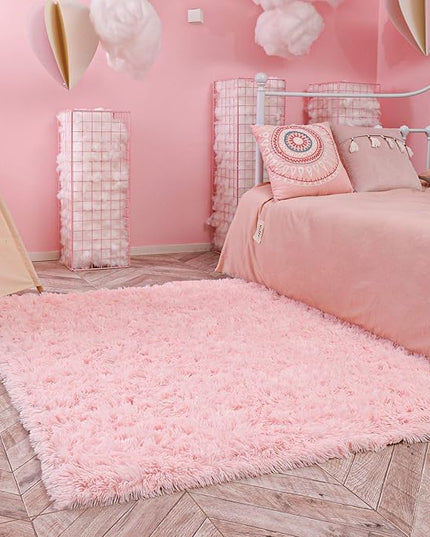 Ophanie Pink Area Rugs for Bedroom Girls, 6x9 Kids Fluffy Fuzzy Furry Shag Carpet, Plush Soft Cute Baby Shaggy Bedside Indoor Floor Rug for Teen Dorm Home Decor Aesthetic, Nursery