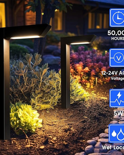 Energetic 5CCT Low Voltage Landscape Lights, 5W 200LM IP65 Waterproof LED Pathway Lights, 50000 Hrs, Outdoor Landscape Lighting, Square Modern Side Lit, Die-cast Aluminum Housing, ETL, Black, 4 Pack