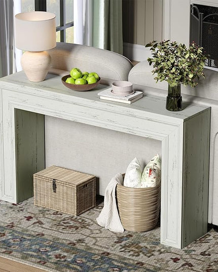 Rresyet 55 Inch Long Console Table, Sofa Table Behind Sofa, Wooden Entryway Table, Farmhouse Entryway Table for Entry, Hallway, Living Room (White)