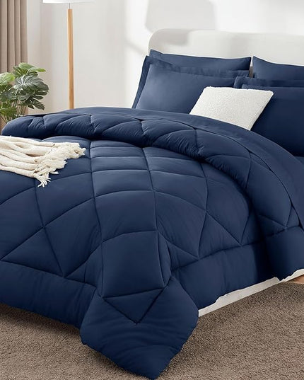 CozyLux Oversized Queen Comforter Set Navy Blue, 7 Pieces Bed in a Bag Comforter Set with Sheets Luxury Bed Set All Seasons, Bedding Set with Down Alternative Comforter, Sheets, Pillowcases & Shams