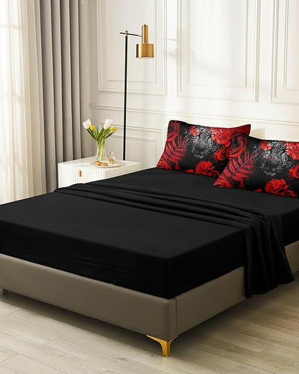 Bedbay Red Rose Leopard Comforter Set 8 Pieces King Size Bed in a Bag Cheetah Bedding Teen Boys Kids Women Adults Men Leopard Bedding Set Wild Animal and Rose Flower King Bed Set (Black,King)