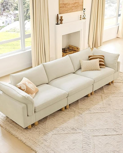 CHITA 127" Super Large Sectional Couches for Living Room, Modular Cloud Couch Sectional Sofa, Premium Fabric Couches, Down Filled, High Density Foam, Chenille in Cream, 3 Seater