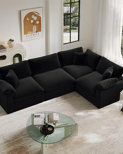 Cloud Modular Sectional Sofa,189.4" Down Filled Sofa 4 Seat with Chaise,Minimalist Sofa Cover Washable and Replaceable Couches for Living Room,Sectional Sofa Deep Seat Black