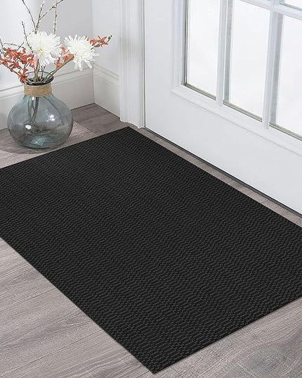 KOZYFLY Washable Area Rug 2x3 Ft Small Entryway Rug Indoor Door Mat Throw Rugs with Rubber Backing, Braided Cotton Floor Carpet for Front Entrance Bathroom Kitchen Foyer, Black/Grey