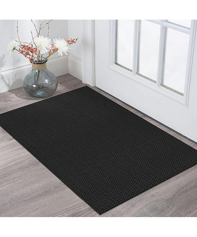KOZYFLY Washable Area Rug 2x3 Ft Small Entryway Rug Indoor Door Mat Throw Rugs with Rubber Backing, Braided Cotton Floor Carpet for Front Entrance Bathroom Kitchen Foyer, Black/Grey