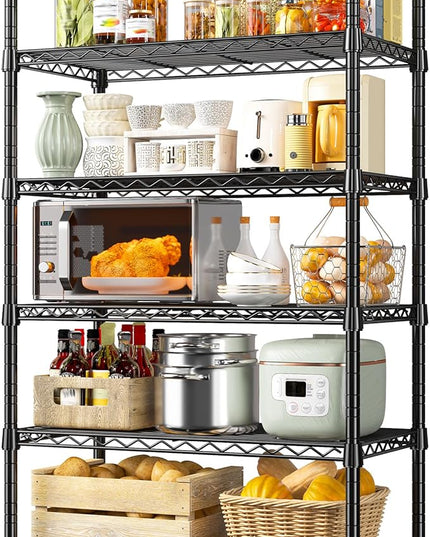 REIBII 6-Tier Storage Shelves Metal Shelving for Storage Load 1000 LBS,Wire Shelves Heavy Duty Shelving Unit Adjustable Pantry Shelf Bathroom Kitchen Garage 24" W x 14" D x 71" H, Black