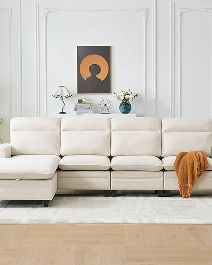 118 Inch Sectional Sofa Couch,L Shaped Couch with Chaise,Cheille Modular Sectional Sofa for Living Room.（Beige）