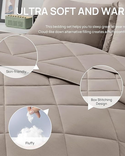 Love's cabin Twin XL Comforter Set Burlwood, 5 Pieces Twin XL Bed in a Bag, All Season Twin XL Bedding Sets with 1 Comforter, 1 Flat Sheet, 1 Fitted Sheet, 1 Pillowcase and 1 Pillow Sham