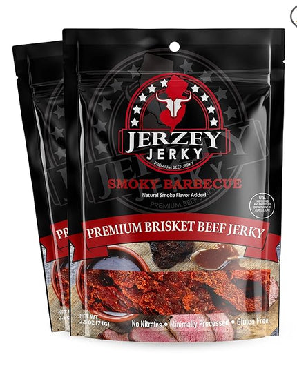 Jerzey Jerky Smoky Barbecue Brisket Jerky 2.5oz (2 Pack) – High Protein, Gluten Free and Healthy Beef Snacks with Rich, Authentic Flavor
