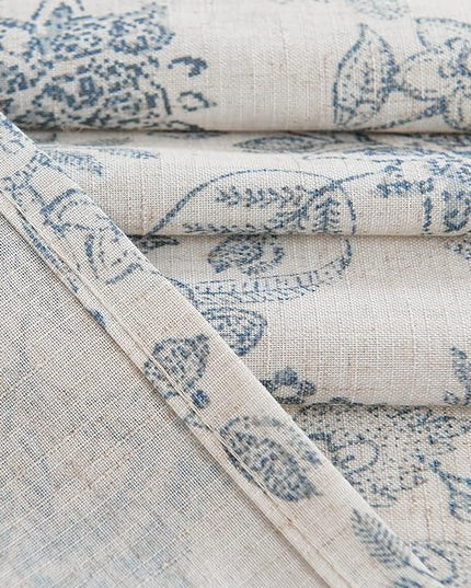 Lazzzy Linen Farmhouse Curtains for Living Room 108 Inch Length Floral Print Window Curtains Semi Sheer Drapes for Bedroom Country Light Filtering Curtain Grommet Top 2 Panels Blue on Beige