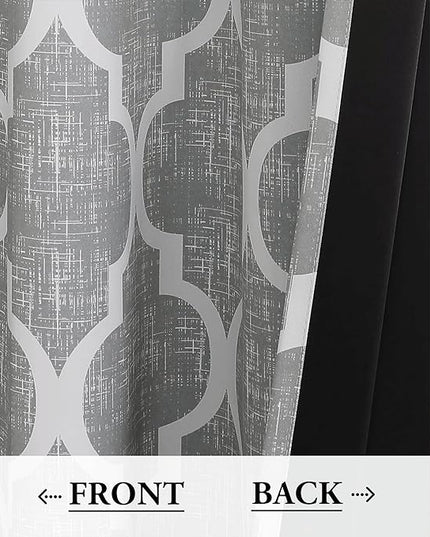 Beauoop 100% Blackout Curtains 96 Inches Long 2 Panels for Bedroom Living Room Grey Moroccan Geo Room Darkening Thermal Insulated Soundproof Rod Pocket Back Tab Window Treatments Drapes, 50x96
