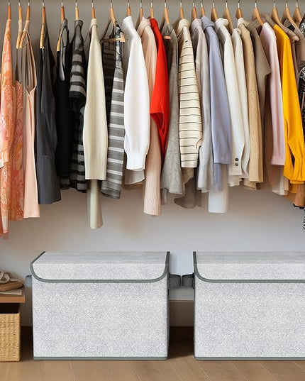 Univivi Storage Bins with Lids [4-Pack] Large Collapsible Stackable Fabric Storage Boxes with Lids, Decorative Closet Organizers and Storage for Clothes, Office, Bedroom (Gray, 17“ x 12” x 12")
