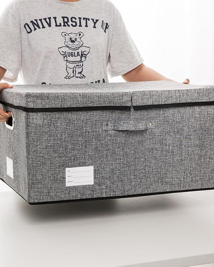 PRANDOM Storage Bins with Lids [3-Pack] Linen Fabric Foldable Storage Boxes Organizer Containers Baskets Cube with Cover Grey(23.4X15.9X11.4)