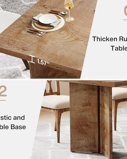 Tribesigns 63-inch Dining Table for 4-6, Farmhouse Kitchen Table with Large Tabletop, Rectangular Dinner Eating Table for Dining Room, Living Room, Kitchen, Light Oak Brown