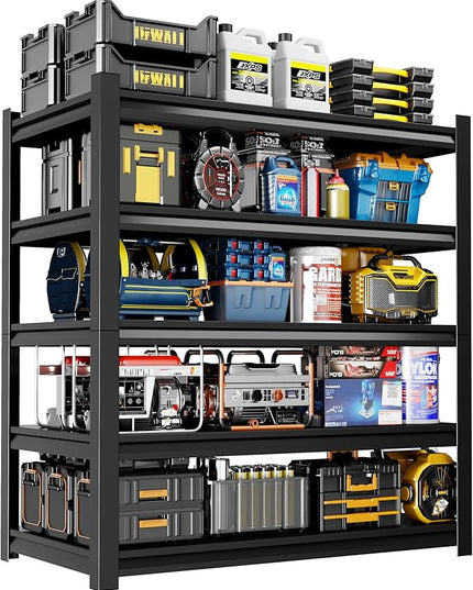 72" H Garage Shelving,5-Tier Heavy Duty Shelving Unit,3000LBS Adjustable Metal Storage Shelves,Storage Rack Units for Industrie,Shed,Warehouse,Basement,Black,48" W x 24" D x 72" H