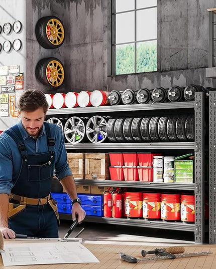60"W Metal Shelving Units, 5000LBS Garage Shelving Heavy Duty, 24" Deep Large Storage Shelves, 4 Tier Tall Steel Industrial Shelving , Adjustable Standing Shelf for Warehouse / Shop 60"W x 24"D x 70"H