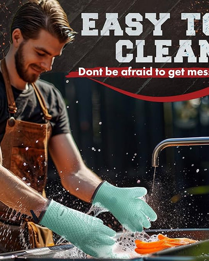 KITCHEN PERFECTION XL Silicone Smoker Oven Gloves-Extreme Heat Resistant BBQ Gloves-Handle Hot Food Right on Your Grill Fryer&Pit|Waterproof Grilling Cooking Baking Mitts|Superior Value Set+3 Bonuses