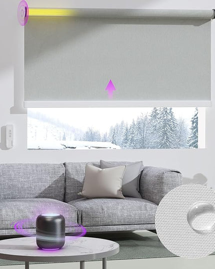 Astomi Motorized Roller Shades for Windows, Blackout Smart Blinds for Indoor, Effortless Remote & Voice Control, Compatible with Alexa, Google Home, Custom Size，Vinyl-Ash Gray