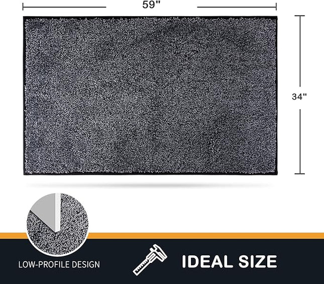 PURRUGS Dirt Trapping Door Mat 34" x 59", Non-Slip Machine Washable Entry Rug, Shoe Scraper, Dog Doormat, Super Absorbent Welcome Mat for Front & Back Door, Muddy Shoes & Paws, Bluish Grey-Black