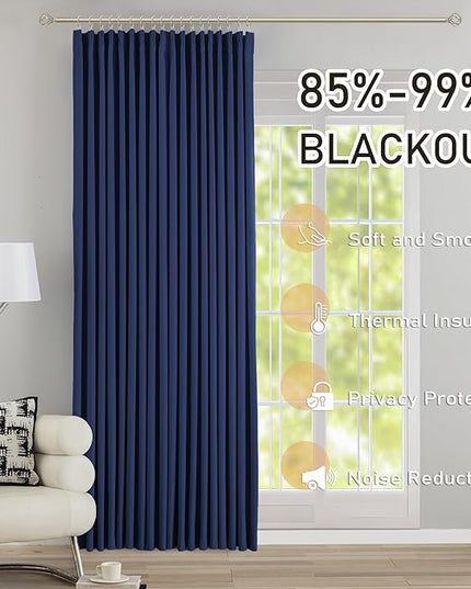 DONREN Navy Pinch Pleated Blackout Curtains with Hooks - 108 inch Length Room Darkening Thermal Insulated Window Curtain Panels for Living Room Bedroom 2 Panel 40" Wx108 L
