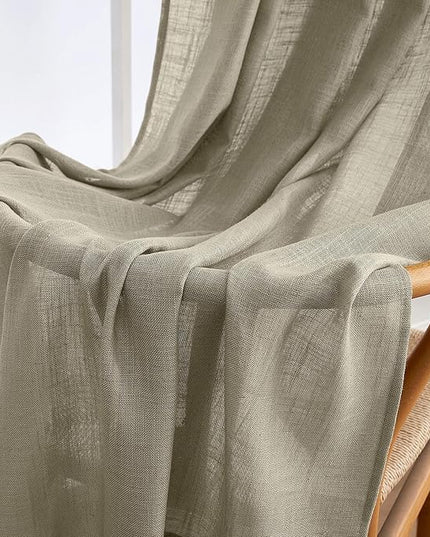 MIULEE Oatmeal Linen Curtains 96 Inches Long 2 Panels for Bedroom Living Room, Soft Thick Linen Textured Natural Window Drapes Semi Sheer Light Filtering Back Tab Rod Pocket Burlap Look Decor