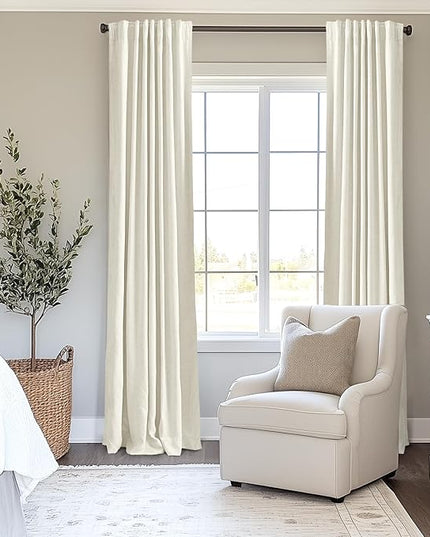 INOVADAY 100% Blackout Curtains for Bedroom, Black Out Curtains 72 Inch Long, Clip Rings Linen Blackout Drapes, Thermal Insulated Room Darkening for Living Room, 2 Panels - Lightcream,W50xL72