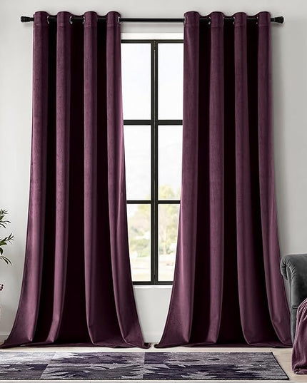 MIULEE Velvet Curtains Purple Orchid Elegant Grommet Thermal Insulated Soundproof Room Darkening Curtains/Drapes for Classical Living Room Bedroom Decor 52 x 84 Inch Set of 2
