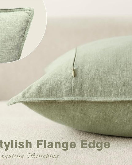 Foindtower Pack of 2, Decorative Linen Solid Throw Pillow Covers Soft Accent Cushion Case Boho Farmhouse Pillowcase for Chair Couch Sofa Bedroom Living Room Home Decor 16 x 16 Inch Light Sage Green