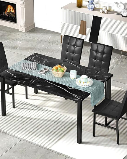 Hooseng Kitchen Table Set 5 Piece Dining Room Table Set Marble Dining Table 4 Chair Dining Table Set for Kitchen Living Room Breakfast Small Spaces (Black)