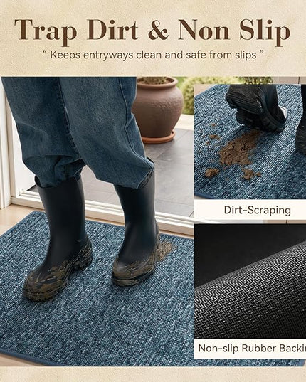 MontVoo Door Mat Indoor Entrance Doormat, Absorbent Durable Rubber Non Slip Front Door Mat for Inside Entry Entryway Dirt Trapper Welcome Mat, Navy Blue 32''x48''