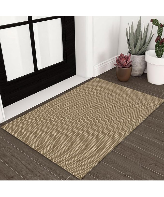 KOZYFLY Washable Area Rug 2x3 Ft Small Entryway Rug Indoor Door Mat Throw Rugs with Rubber Backing, Braided Cotton Floor Carpet for Front Entrance Bathroom Kitchen Foyer, Beige/Khaki