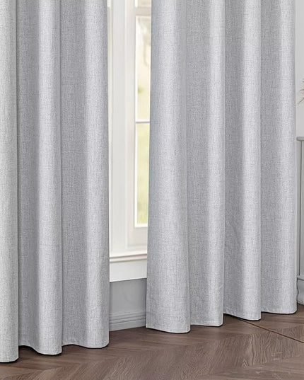 Blackout Curtains 72 inch Length 2 Panels Faux Linen Long Drapes for Bedroom Living Room Black Out Room Darkening Curtain Thermal Insulated Back Tab Rod Pocket(W37 x L72, Greyish White)