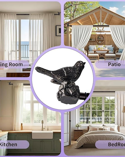 Curtain Rod 36 to 72 Inches Vintage Oil Bronze Curtain Rods for Windows Adjustable Heavy Duty Drapery Rod with Bird Finials for Living Room Bedroom