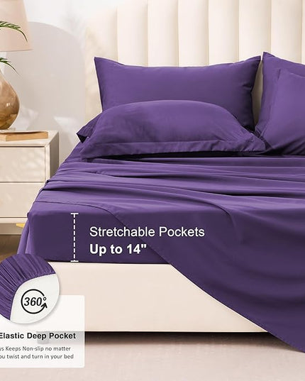 Love's cabin Twin Comforter Set Dark Purple, 5 Pieces Twin Bed in a Bag, All Season Bedding Sets with 1 Comforter, 1 Flat Sheet, 1 Fitted Sheet, 1 Pillowcase and 1 Pillow Sham