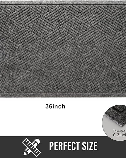 Sturdy Front Door Mat, Absorbent Muddy Dirt Resist Welcome Door Mats Outdoor Indoor, Stain and Fade Resistant, Non-Slip Rubber Backing Low Profile Doormat for Entryway, 36×24, Grey