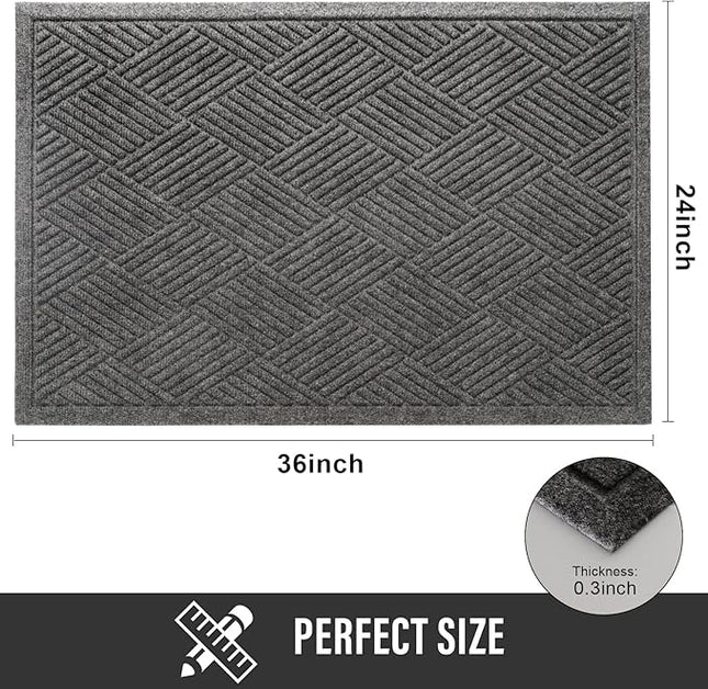 Sturdy Front Door Mat, Absorbent Muddy Dirt Resist Welcome Door Mats Outdoor Indoor, Stain and Fade Resistant, Non-Slip Rubber Backing Low Profile Doormat for Entryway, 36×24, Grey