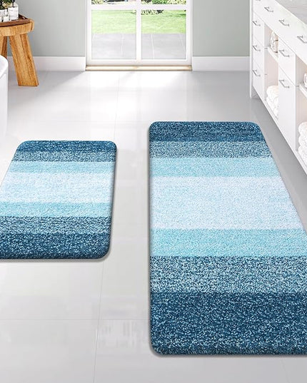 OLANLY Bathroom Rug Set 2 Piece, Soft Absorbent Microfiber Bath Rug Set, Non-Slip, Machine Wash Dry, Plush Shaggy Bath Mats for Bathroom (47"x20"+24"x16", Peacock Blue)