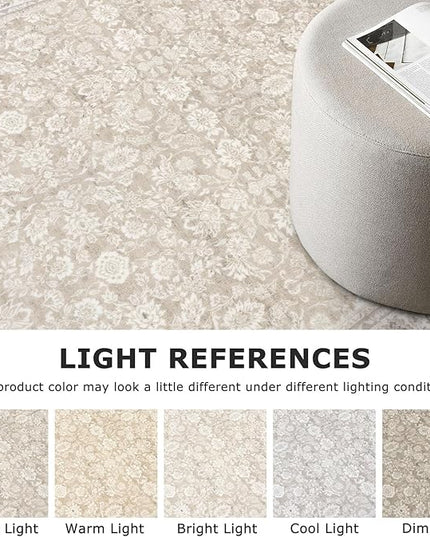 8x10 Area Rugs for Living Room Cream Beige White Grey, Machine Washable Large Area Rug Non-Slip, Ultra Soft Vintage Floral Tribal Farmhouse Carpet for Dining Room Bedroom Home Décor