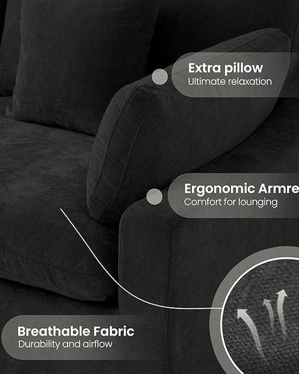 WJShome 83" Cloud Couch Sectional for Living Room, Down Filled Modular Sectional Sofa,Love Seat Sofas,Convertible Couch, Sofa Covers Washable&Replaceable,Black