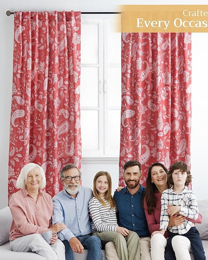 Maison d' Hermine Curtains for Living Room 100% Cotton 124 inch Length One Panel Light Filtering Curtains for Bedroom Windows with Rod and Loop Pockets Drapes (Ramage Fire Brick, 50" W x 124" L)
