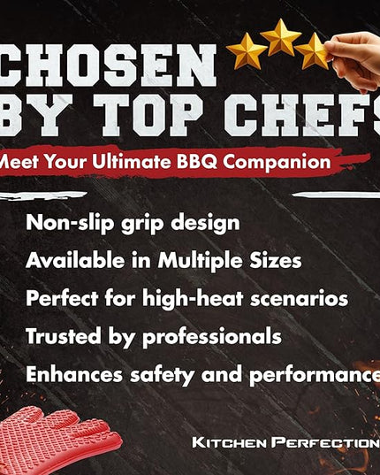 KITCHEN PERFECTION Silicone Smoker Oven Gloves -Extreme Heat Resistant BBQ Gloves -Handle Hot Food Right on Your Grill Fryer&Pit|Waterproof Grilling Cooking Baking Mitts|Superior Value Set +3 Bonuses