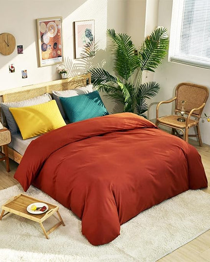 CLOTHKNOW California King Rust Comforter Set 3Pcs Burnt Orange Bedding Comforter Sets Terracotta Comforter Caramel Comforter Set California King