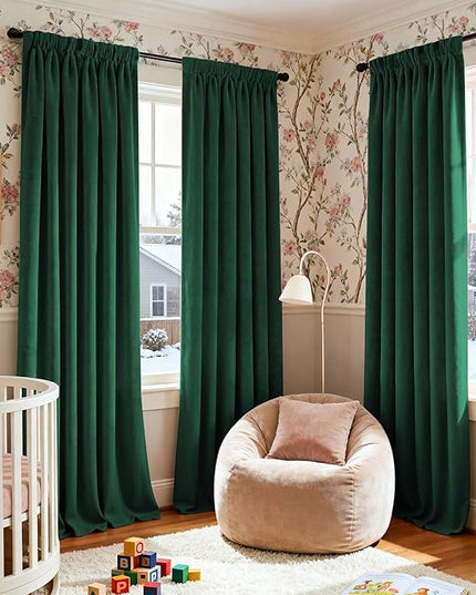Lazzzy Velvet Blackout Curtains Thermal Insulated Room Window Drapes Super Soft Luxury Curtains for Living Room Bedroom Rod Pocket 2 Panels, Emerald Green, 62" W x 96" L