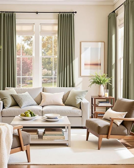 Lazzzy Velvet Blackout Curtains Thermal Insulated Room Window Drapes Super Soft Luxury Curtains for Living Room Bedroom Rod Pocket 2 Panels, Olive Sage, 62" W x 96" L