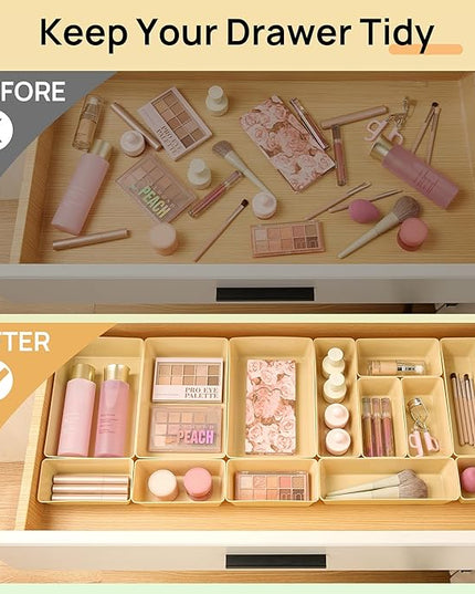 Vtopmart 25 PCS Plastic Drawer Organizers Set, 4-Size Versatile Bathroom and Vanity Drawer Organizer Trays, Storage Bins for Makeup, Bedroom, Kitchen Gadgets Utensils and Office